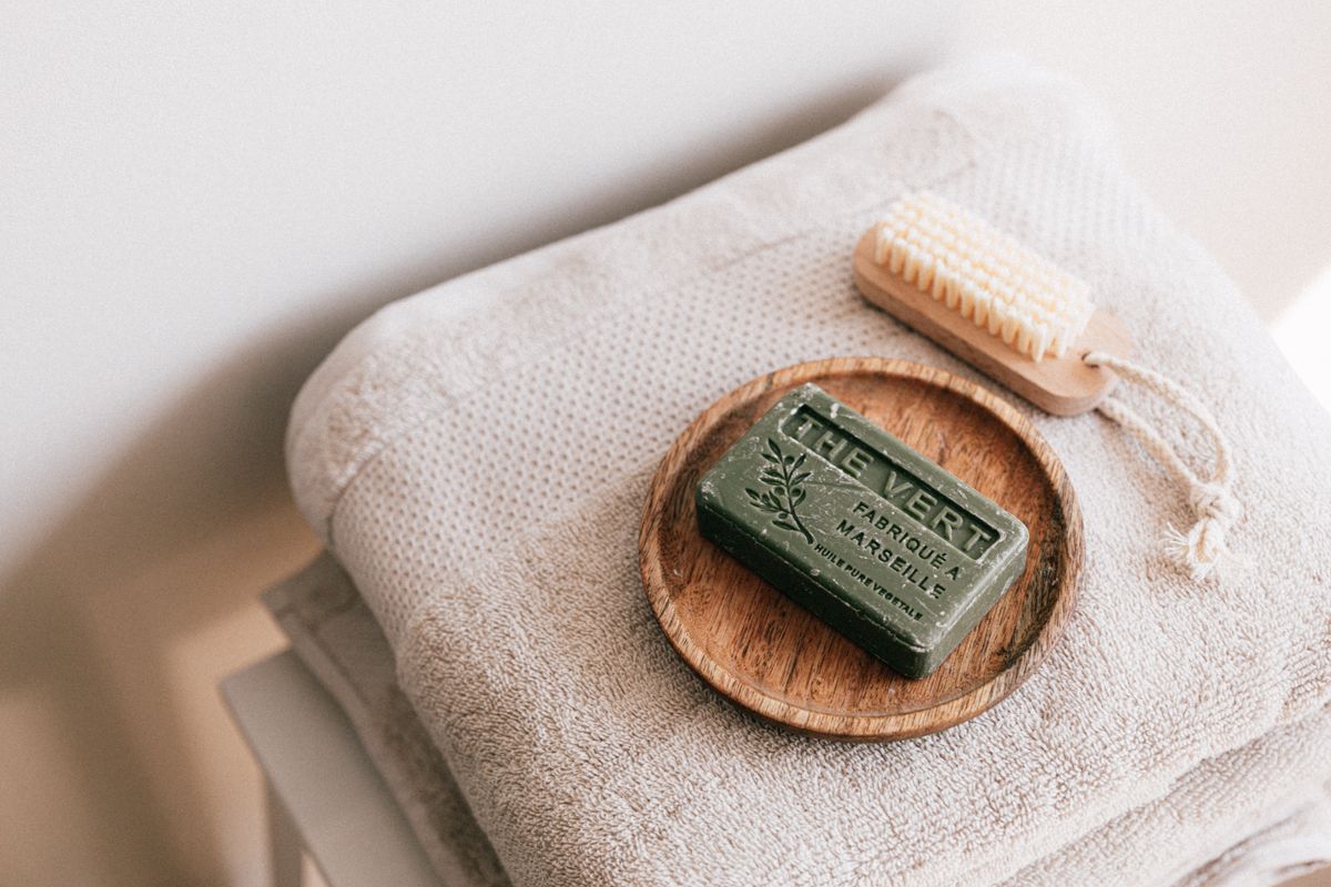 Folded hand towels with spa accessories